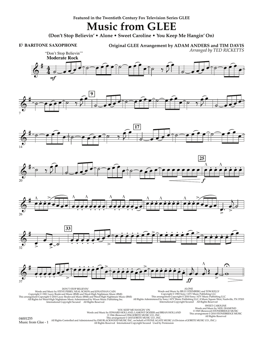 Music from Glee - Eb Baritone Saxophone