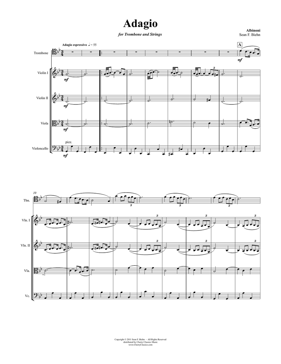 Adagio for Trombone and Strings Large Ensemble scores gallery preview page 1