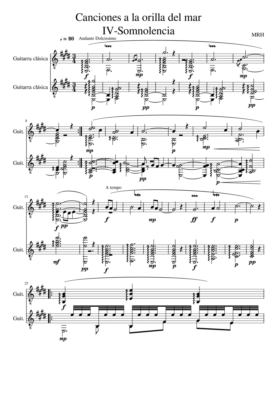 A orillas del mar de Canarias: IV-Somnolencia Acoustic Guitar scores gallery preview page 1