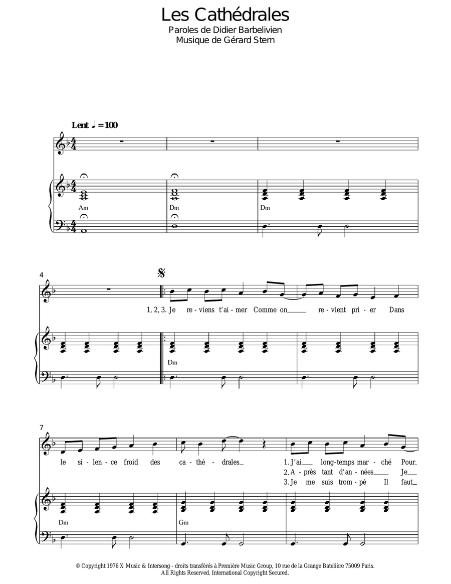 Les Cathedrales Les Cathedrales Piano, Vocal scores gallery preview page 1