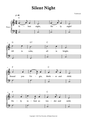 Silent Night - Easy Piano in C (with Lyrics)