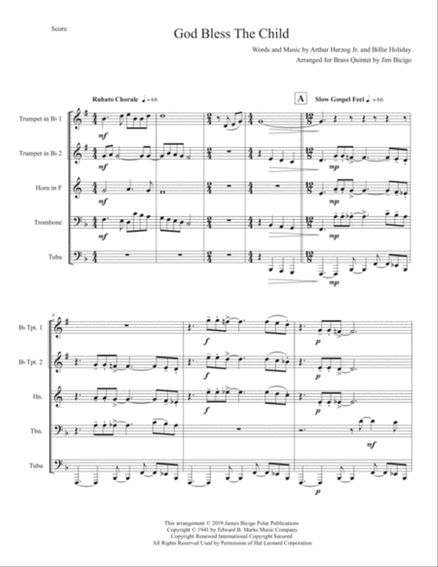 God Bless' The Child Horn scores gallery preview page 1