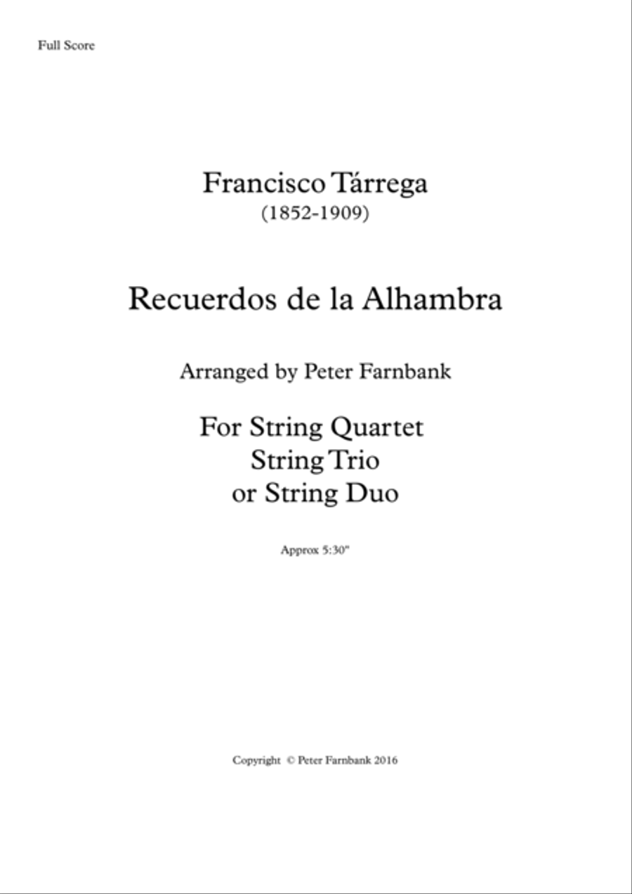 Recuerdos de la Alhambra String Quartet scores gallery preview page 1