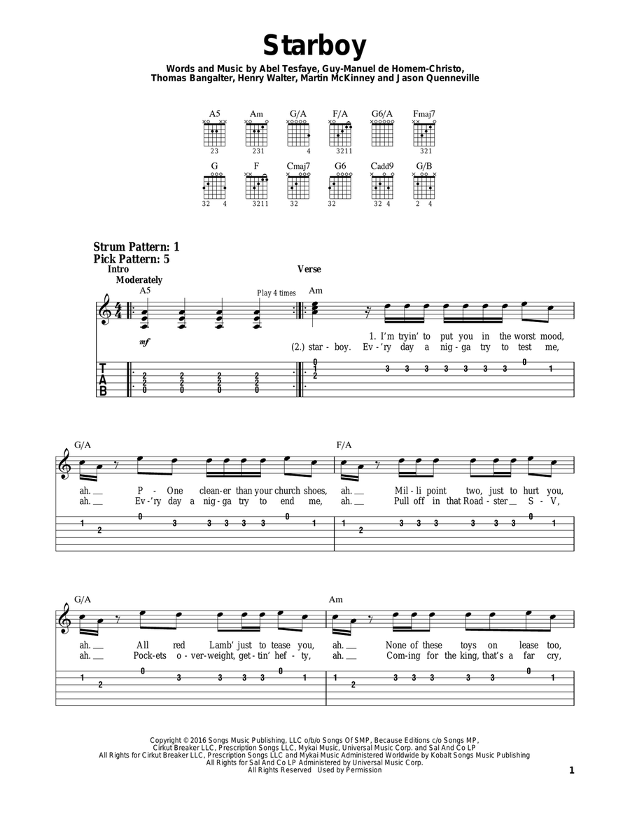 Starboy (feat. Daft Punk) Acoustic Guitar scores gallery preview page 1