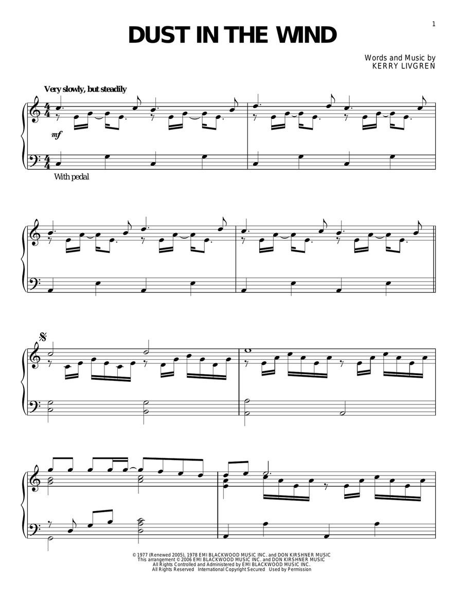 Dust In The Wind Piano Solo scores gallery preview page 1