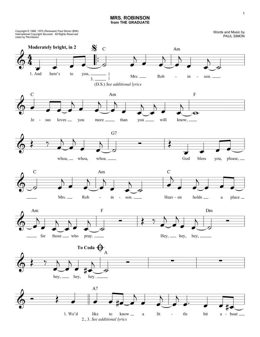 Mrs. Robinson Piano scores gallery preview page 1