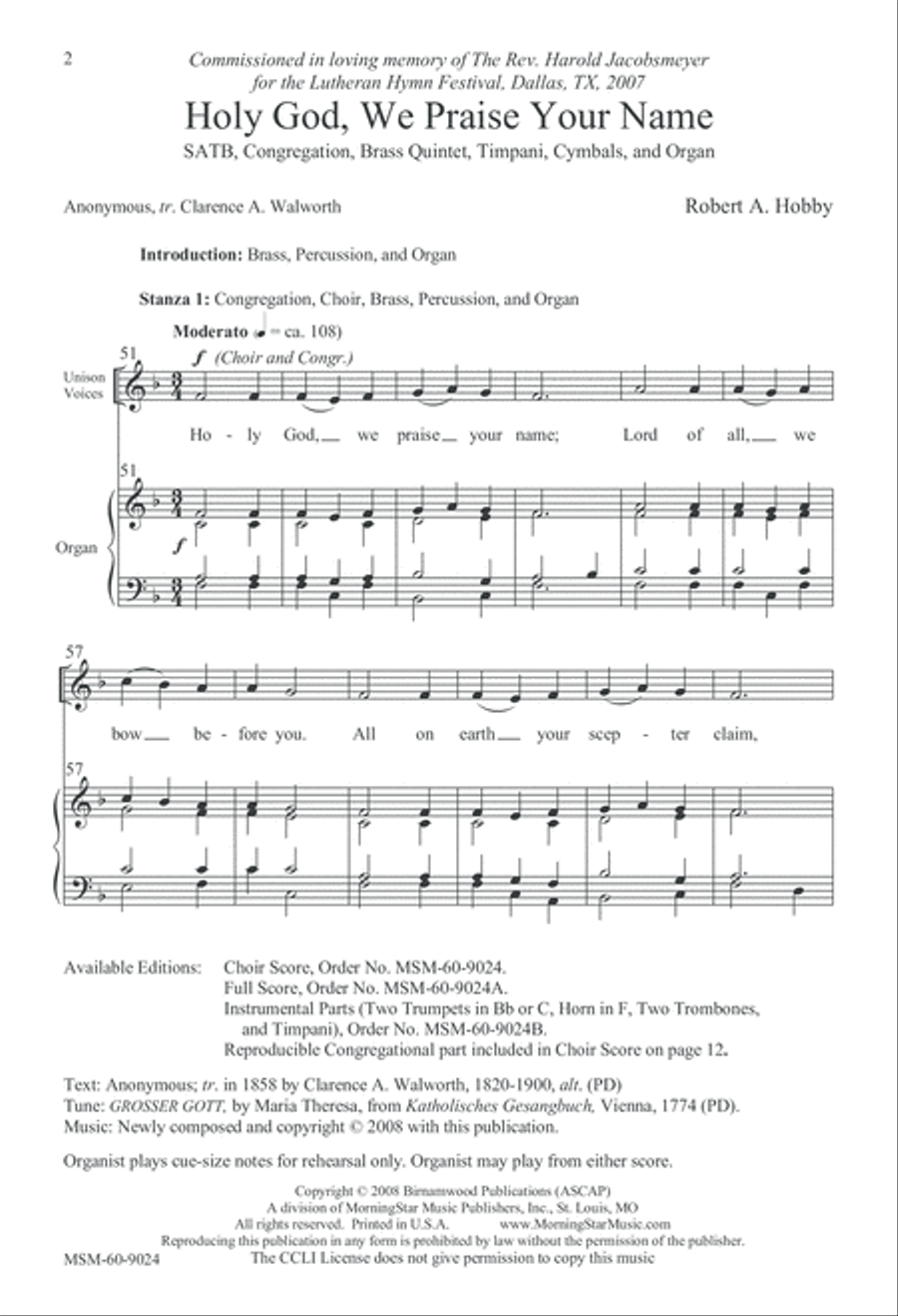 Holy God, We Praise Your Name 4-Part scores gallery preview page 2