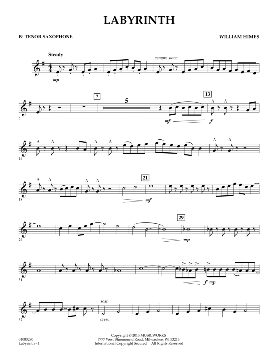 Labyrinth - Bb Tenor Saxophone Concert Band scores gallery preview page 1