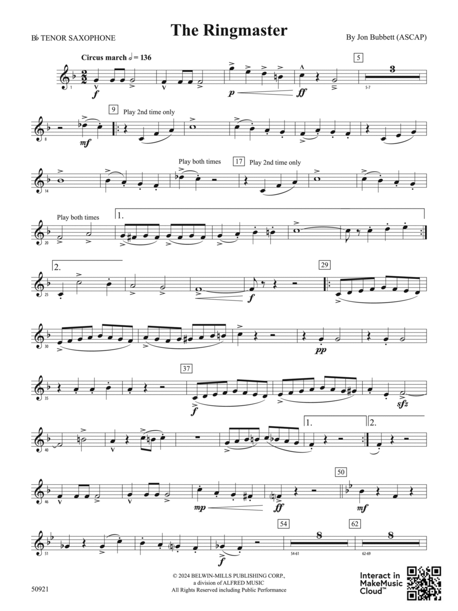 The Ringmaster: B-flat Tenor Saxophone Concert Band scores gallery preview page 1