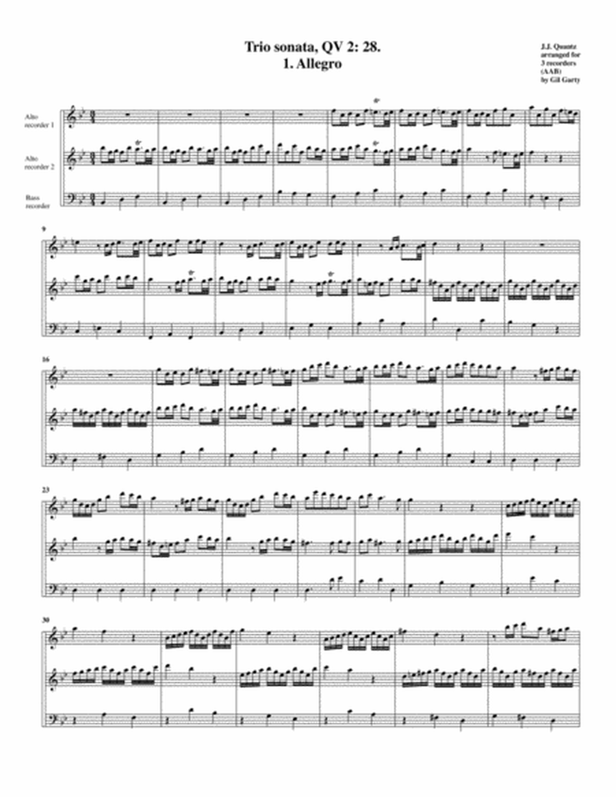 Trio sonata QV 2 : 28 (arrangement for 3 recorders)