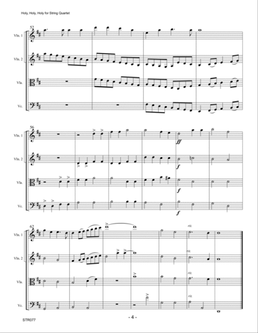 HOLY, HOLY, HOLY - STRING QUARTET (or 3 Violins & Cello) - unaccompanied String Quartet scores gallery preview page 4