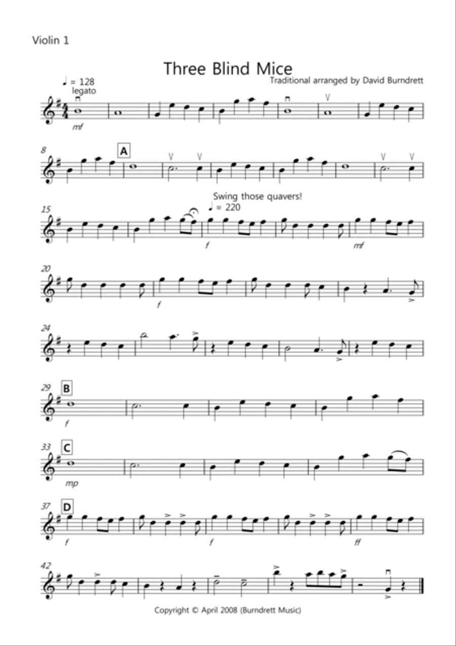 Three Blind Mice for String Quartet String Quartet scores gallery preview page 4