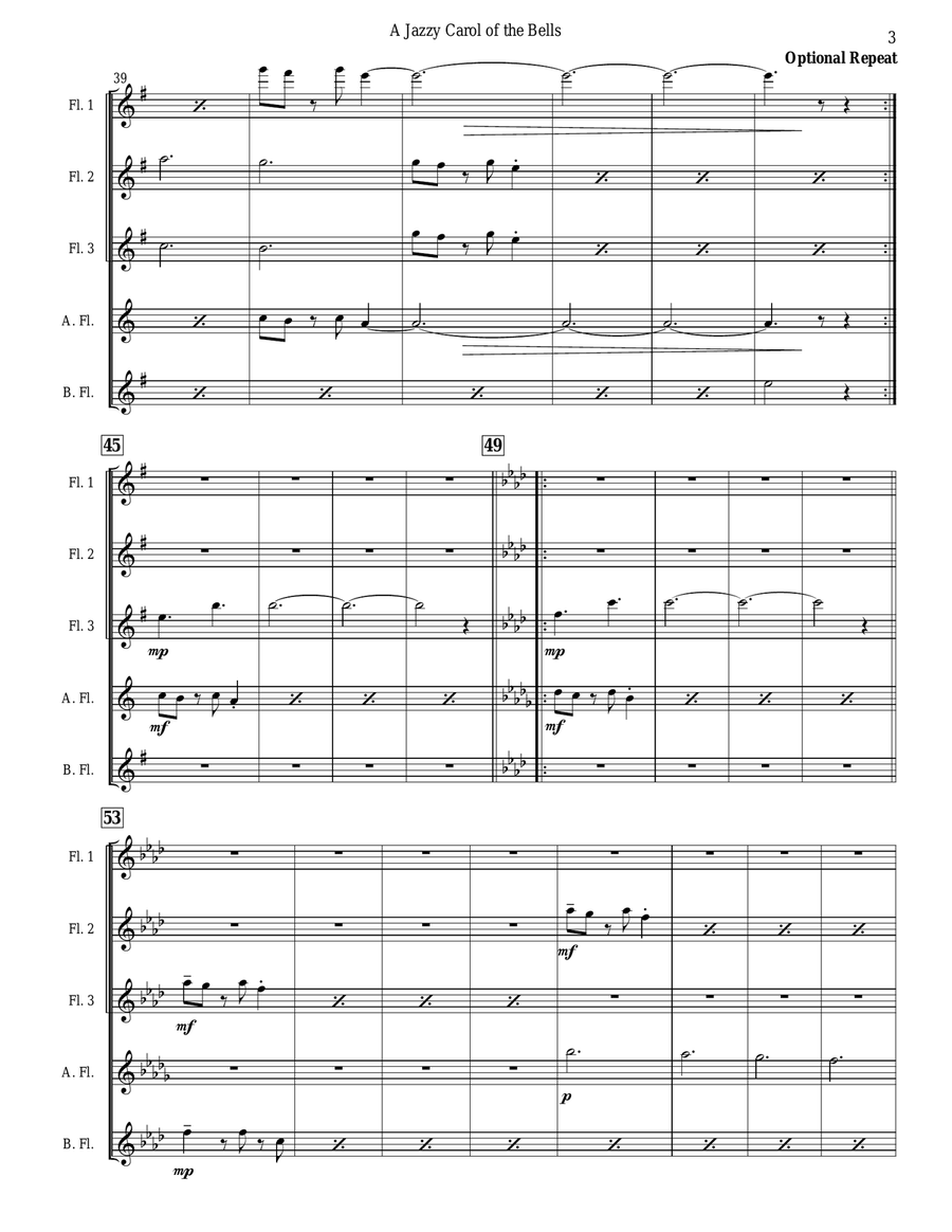 Carol of the Bells (Jazz Waltz for Flute Choir) Flute Choir scores gallery preview page 3