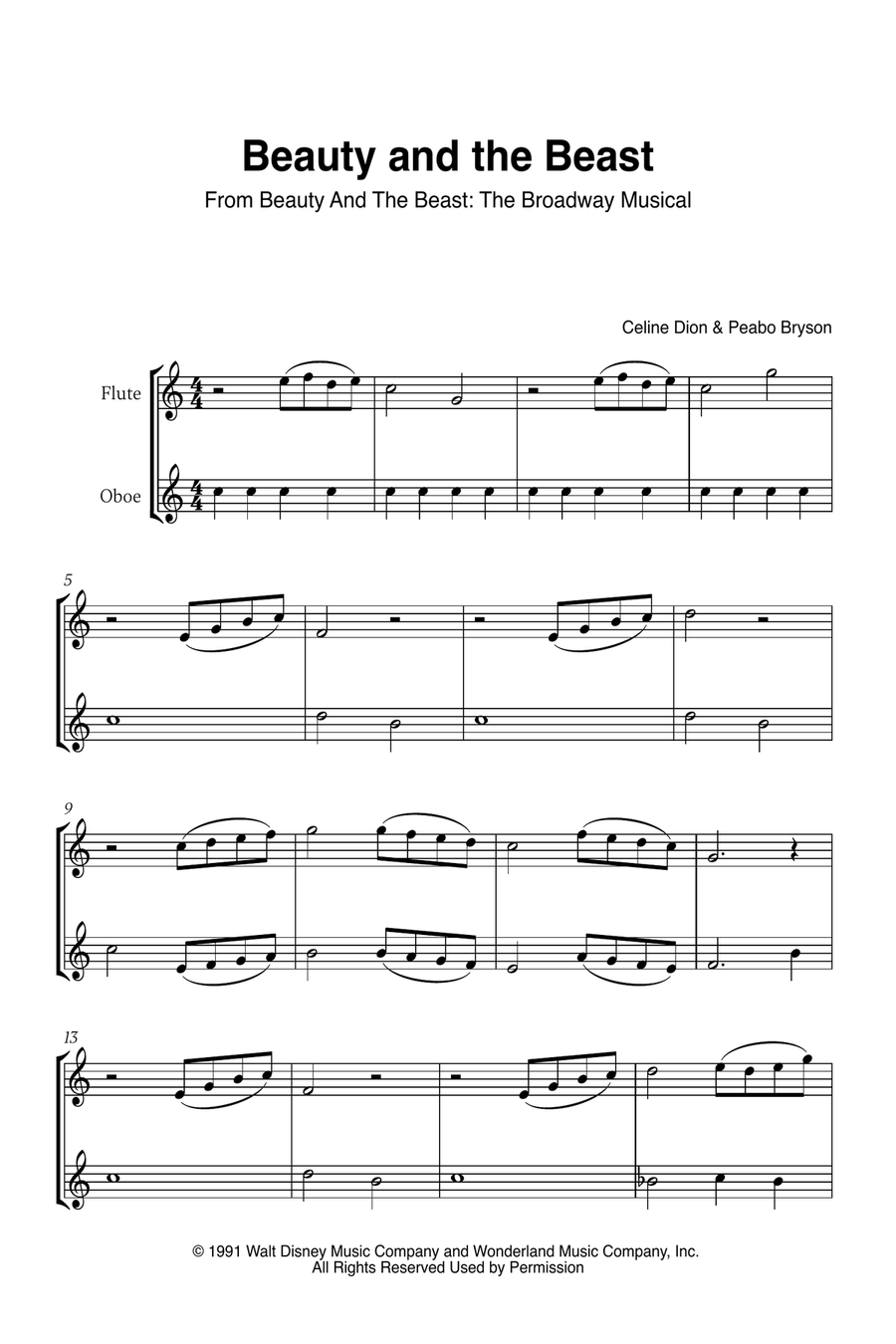 Beauty And The Beast Beauty And The Beast Woodwind Duet scores gallery preview page 1