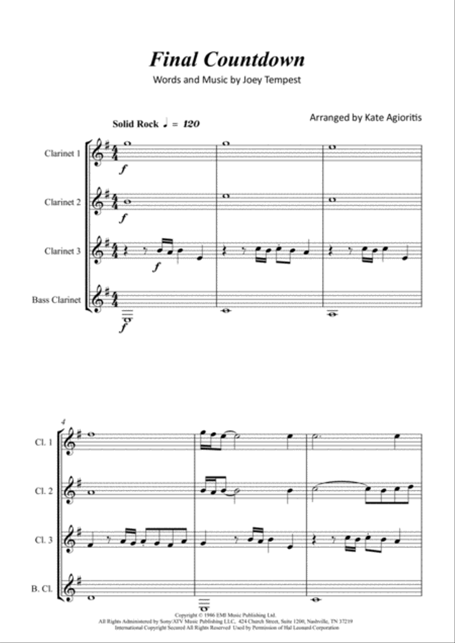 Final Countdown Clarinet Quartet scores gallery preview page 2