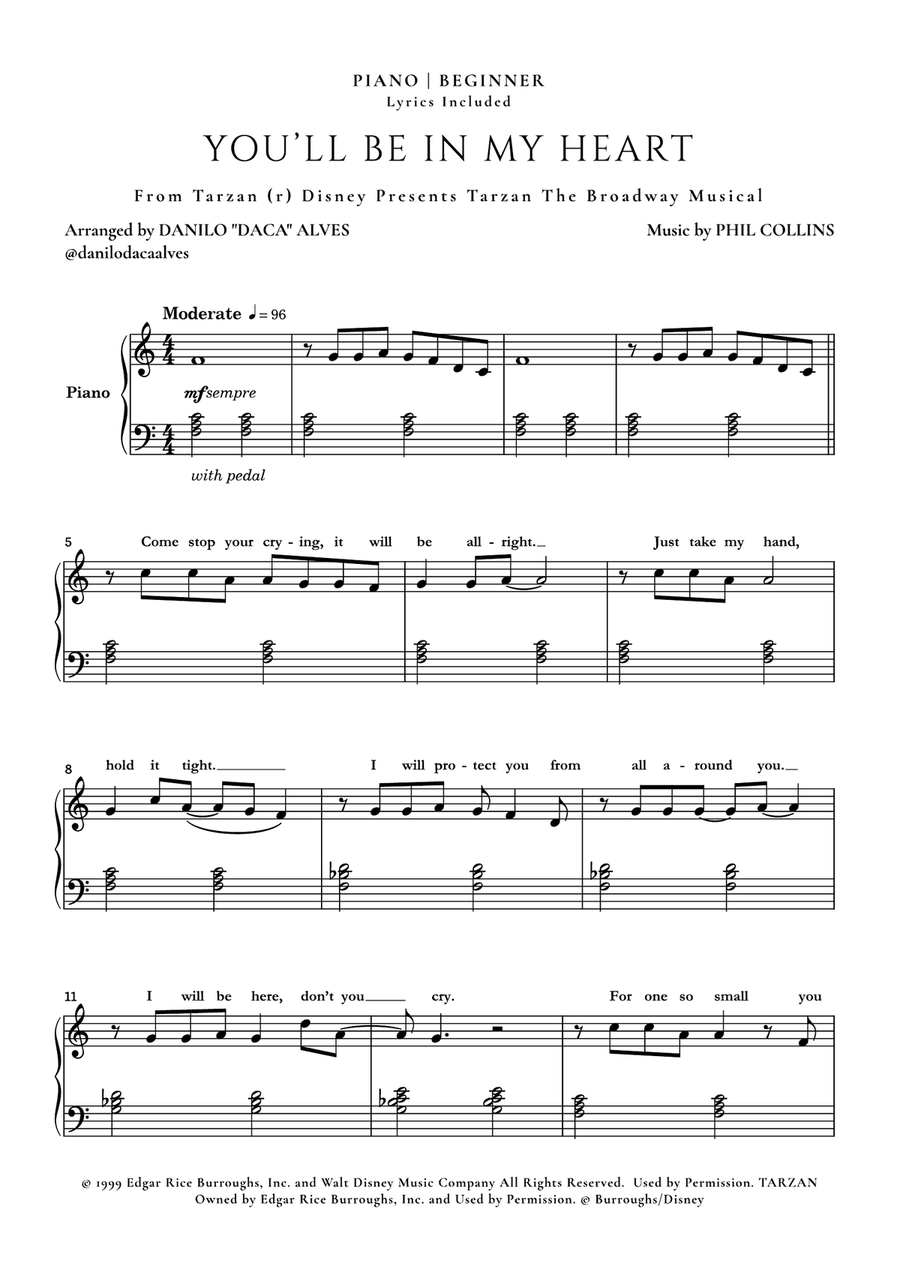 You'll Be In My Heart Easy Piano scores gallery preview page 1