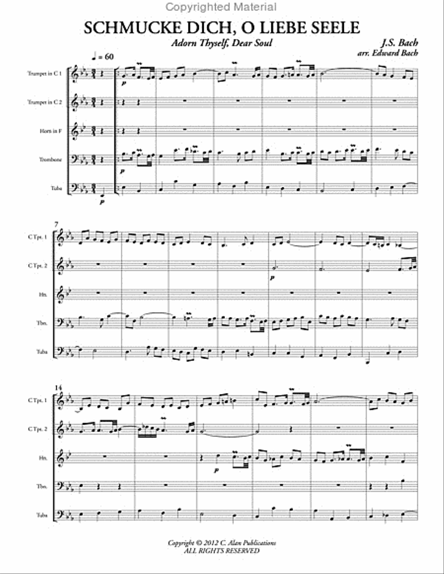 Schmucke Dich, O Liebe Seele (score & parts) Brass Quintet scores gallery preview page 2