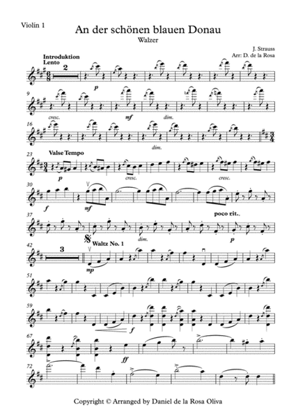 An der schönen blauen Donau - Johann Strauss - For String Quartet (Violin I)