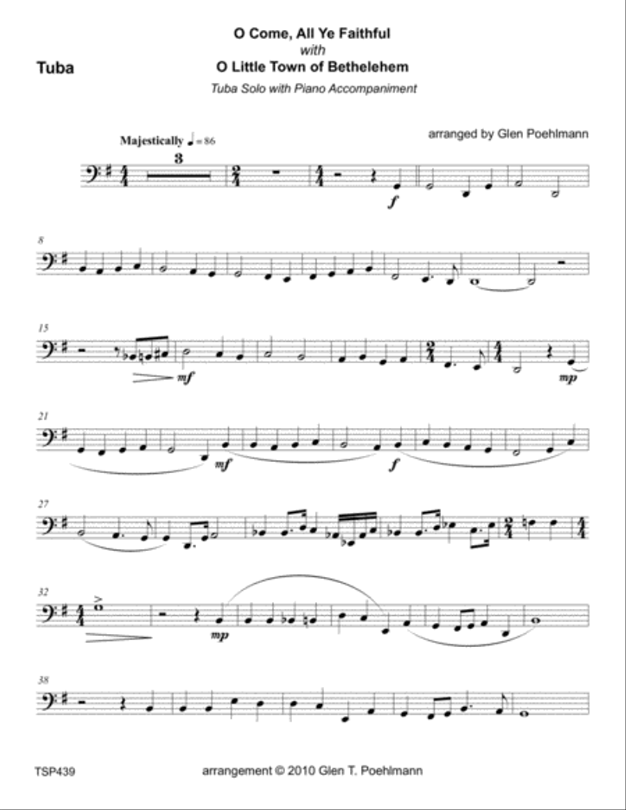 O COME ALL YE FAITHFUL/O LITTLE TOWN OF BETHLEHEM - TUBA SOLO with Piano Accompaniment image number null