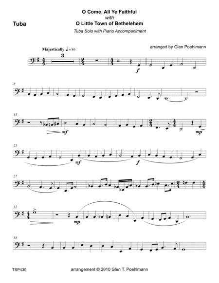O COME ALL YE FAITHFUL/O LITTLE TOWN OF BETHLEHEM - TUBA SOLO with Piano Accompaniment image number null