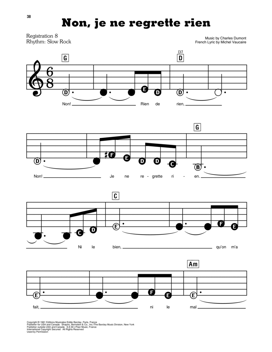 Non, Je Ne Regrette Rien Non, Je Ne Regrette Rien Electronic Keyboard scores gallery preview page 1
