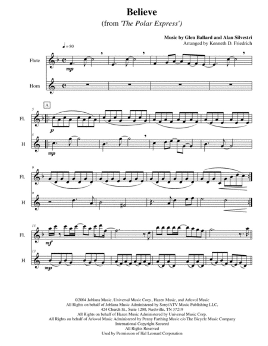 Believe Believe Woodwind Duet scores gallery preview page 1