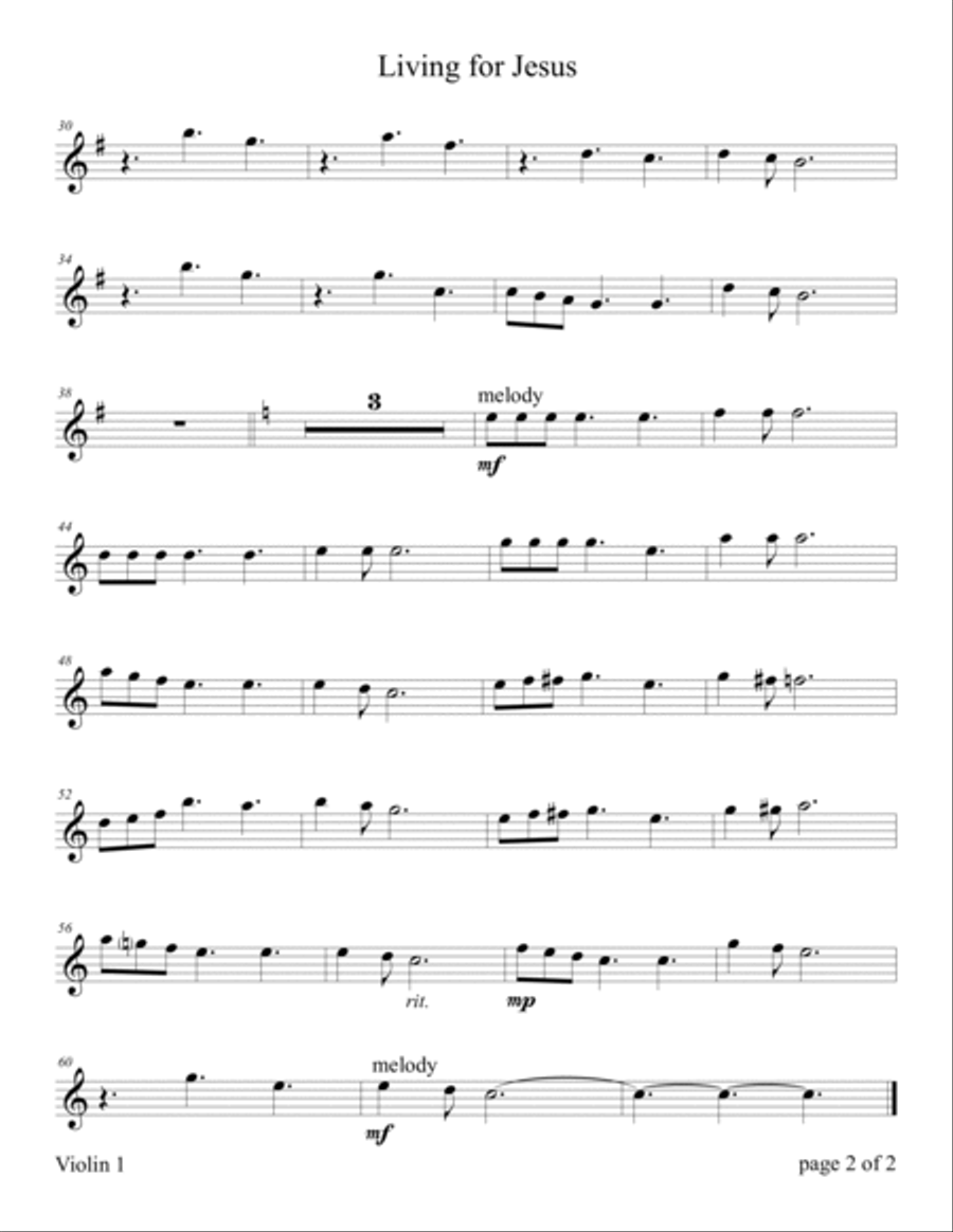 Living for Jesus (Violin Duet with Piano Accompaniment) Flute scores gallery preview page 4
