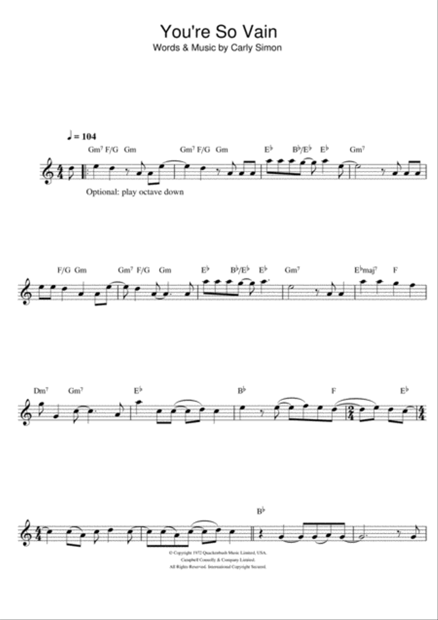You're So Vain Clarinet Solo scores gallery preview page 1