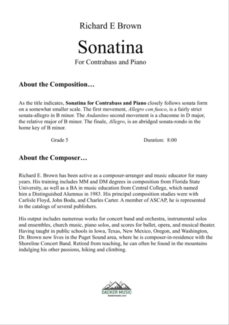 Sonatina for Contrabass and Piano Double Bass scores gallery preview page 2