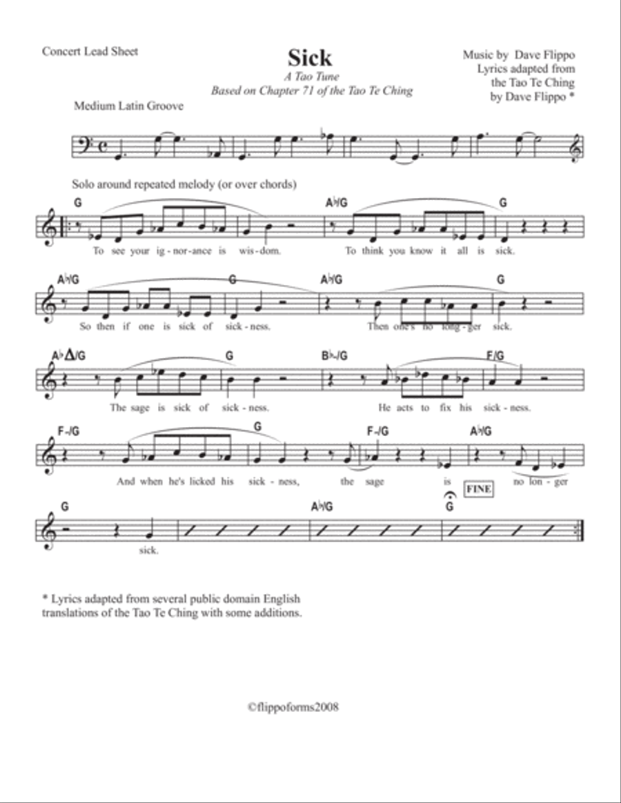 SICK- A "Tao Tune" - Lead Sheets in C, Bb and Eb image number null