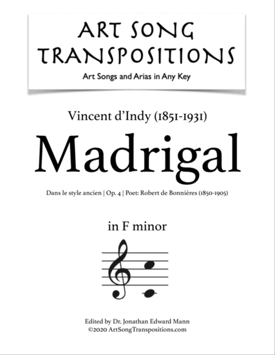 D'INDY: Madrigal (transposed to F minor) Choir scores gallery preview page 1