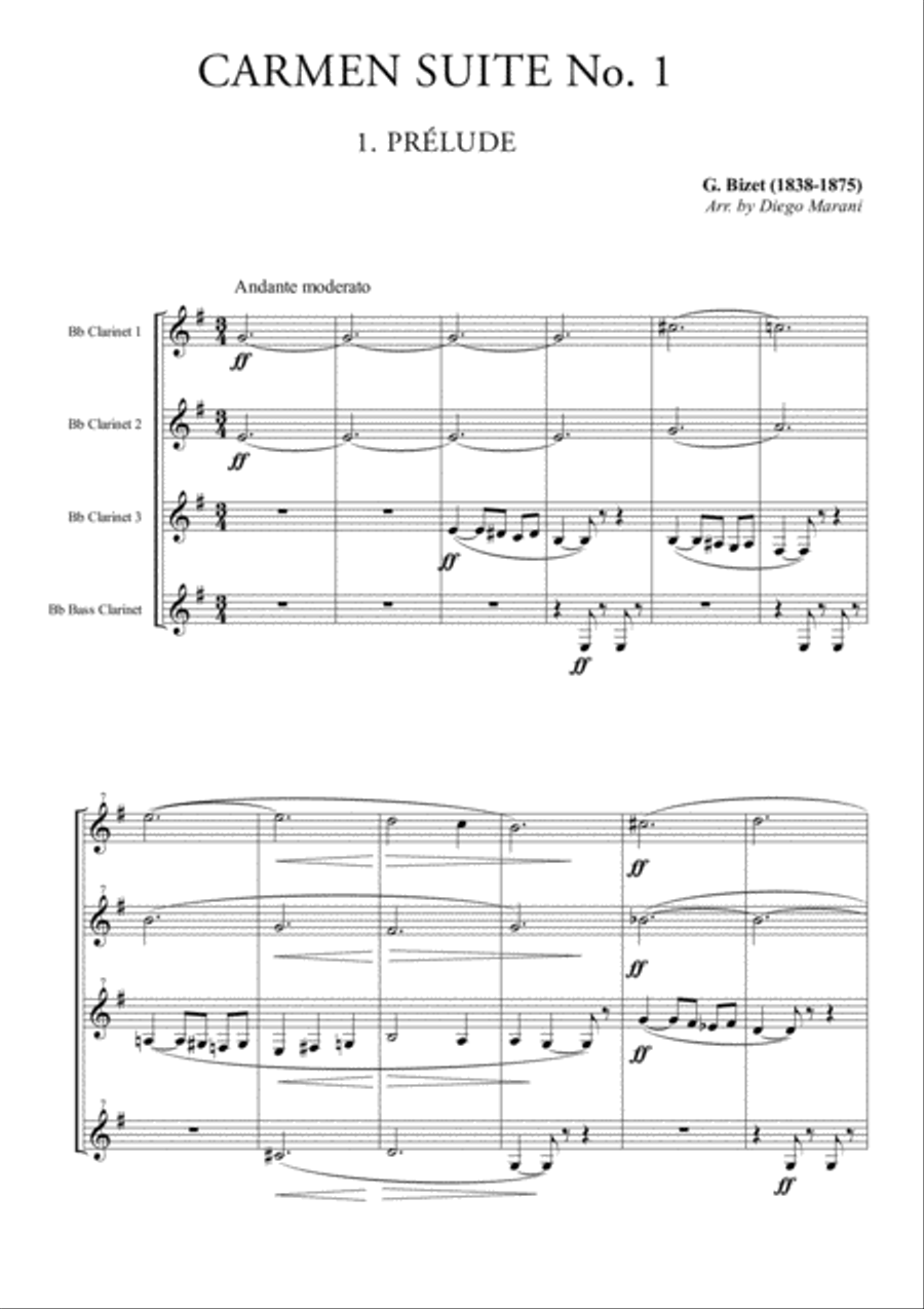 Carmen Suite No. 1 for Clarinet Quartet Clarinet Quartet scores gallery preview page 1