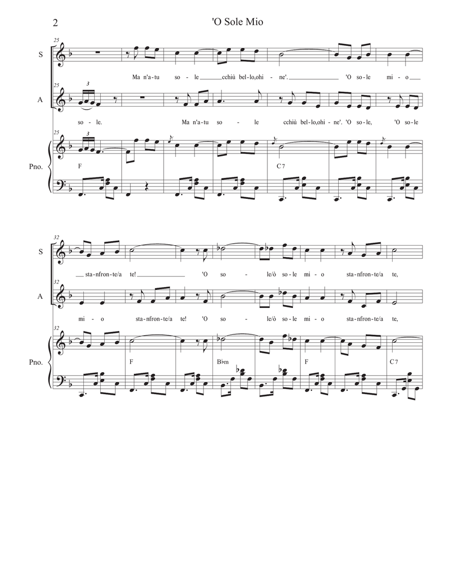 O Sole Mio (2-part choir - (SA) (Easy Choir Version) SA scores gallery preview page 2
