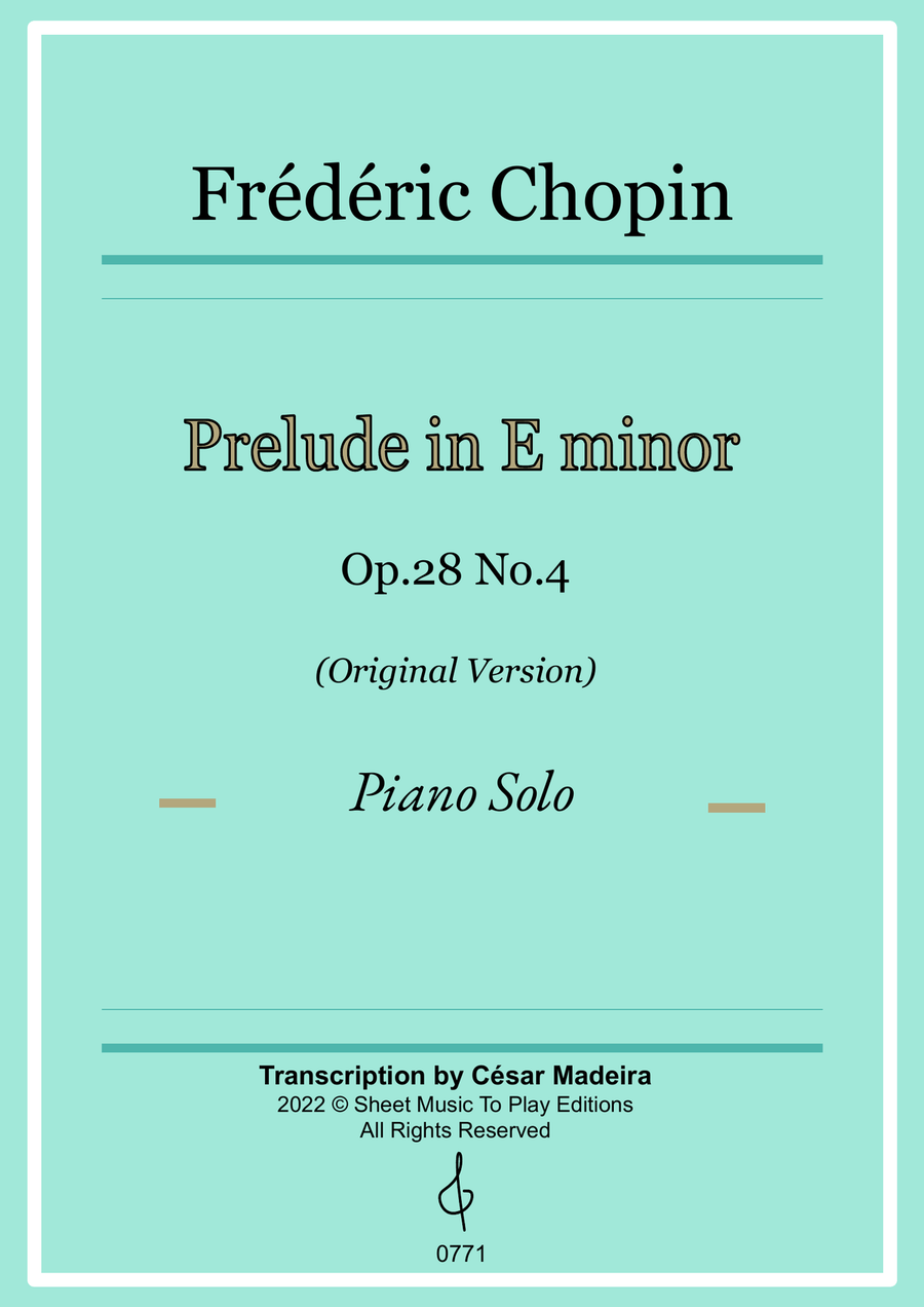 Prelude in E minor by Chopin - Piano Solo (Full Score) Piano Solo scores gallery preview page 1