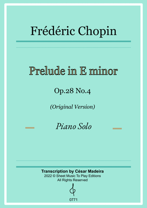 Book cover for Prelude in E minor by Chopin - Piano Solo (Full Score)