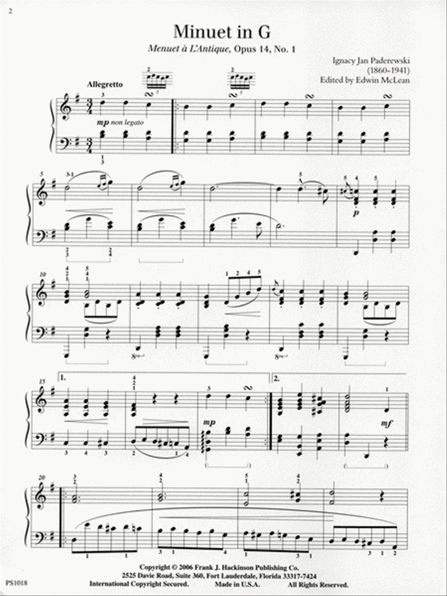 Minuet in G (Menuet a L'Antique, Op. 14, No. 1) Piano Solo scores gallery preview page 3