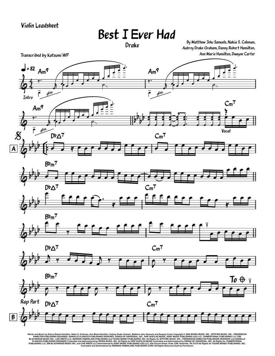 Best I Ever Had Violin Solo scores gallery preview page 1