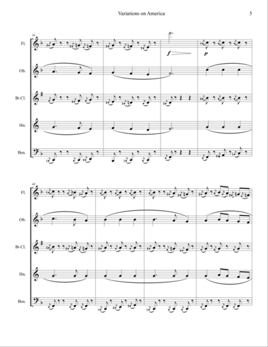 Variations on America Woodwind Quintet scores gallery preview page 5