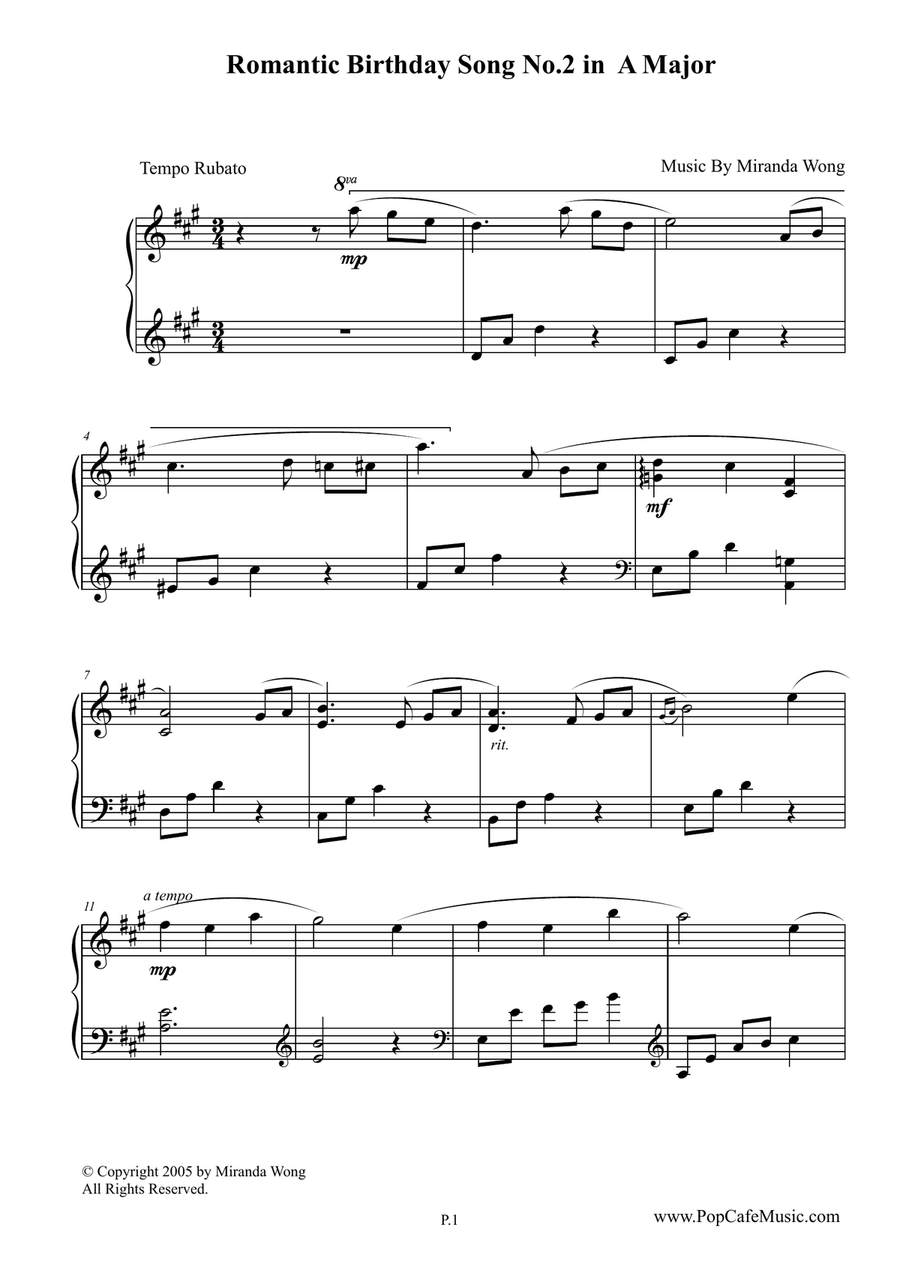 Best Romantic Birthday Songs No.1-3 - Piano Solo by Miranda Wong Easy Piano scores gallery preview page 2