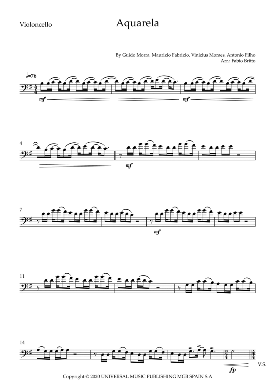 Aquarela-toquinho Aquarela-toquinho Cello Solo scores gallery preview page 1