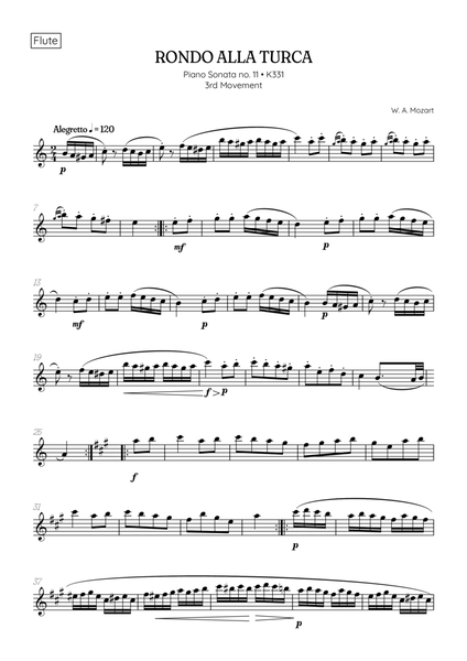 Rondo Alla Turca (Turkish March) • flute sheet music image number null