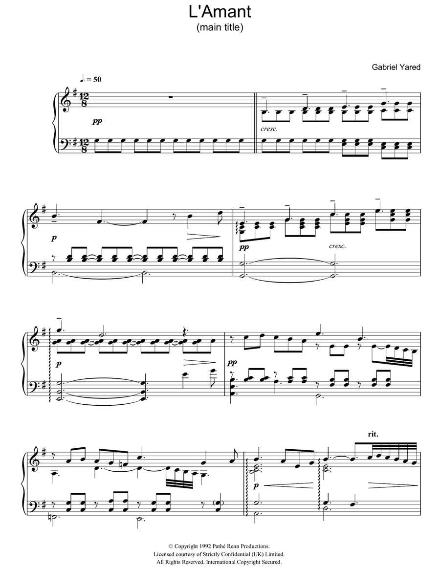 L'Amant - Main Theme (from L'Amant) Piano Solo scores gallery preview page 1