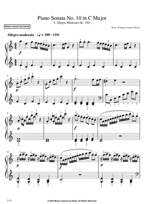 Book cover for Piano Sonata No. 10 in C Major (EASY PIANO) I. Allegro Moderato (K. 330) [Wolfgang Amadeus Mozart]