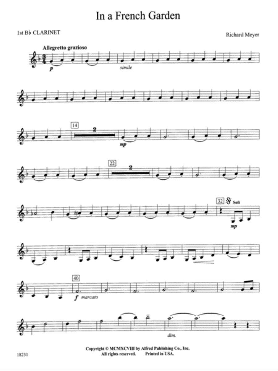 In a French Garden: 1st B-flat Clarinet Concert Band scores gallery preview page 1