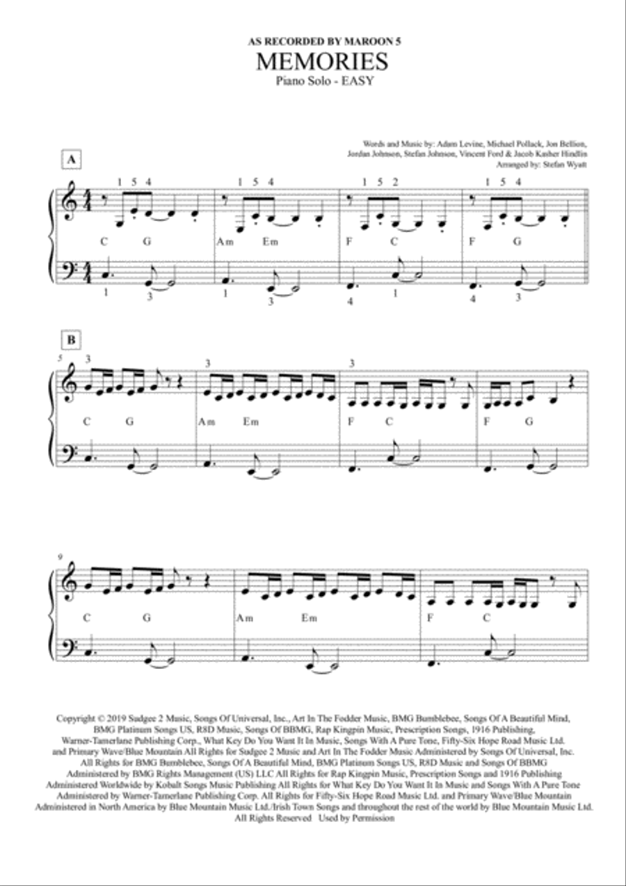 Memories Easy Piano scores gallery preview page 1