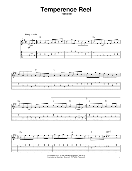 Temperence Reel (Temperance Reel) by Irish Folk Song - Guitar