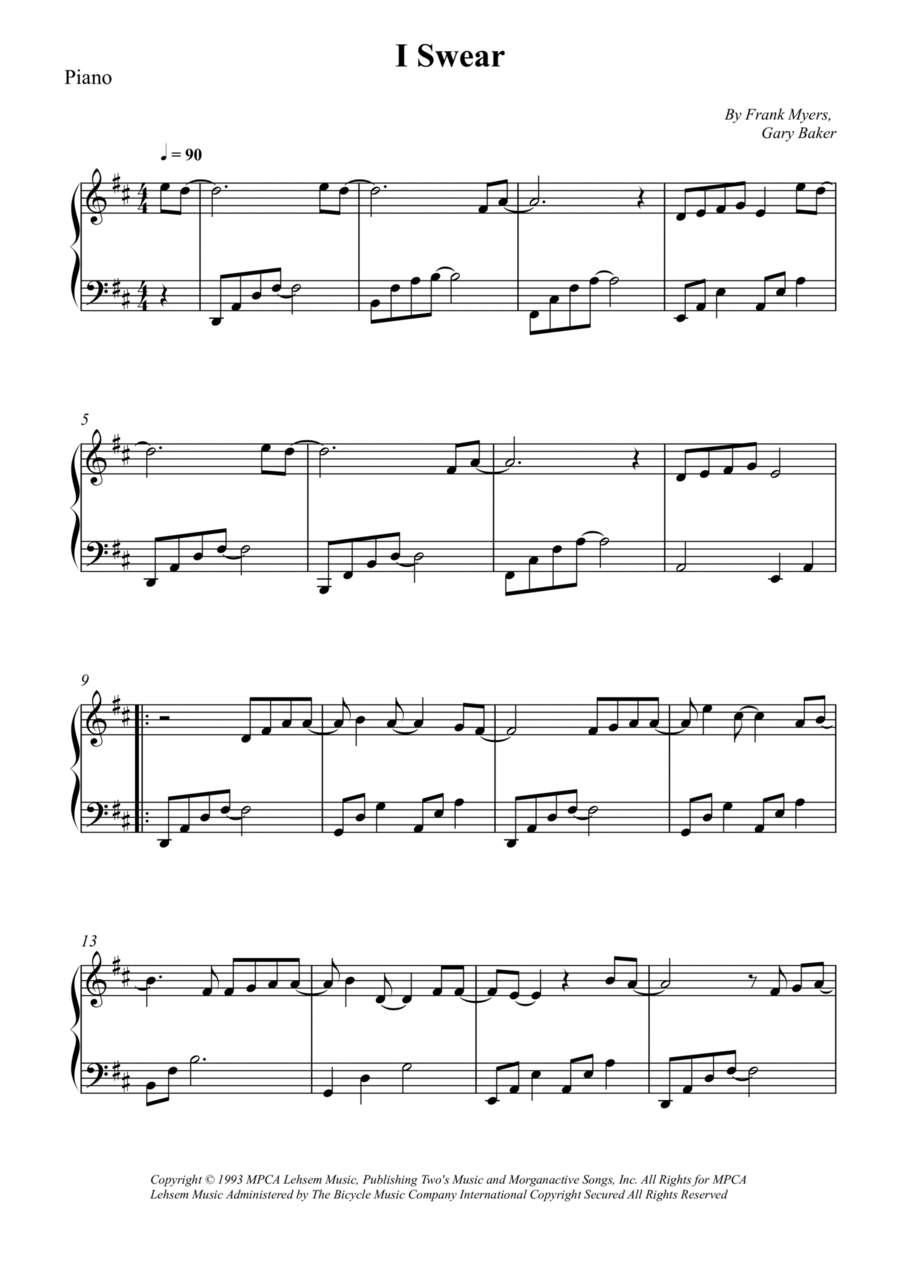 I Swear Piano Solo scores gallery preview page 1