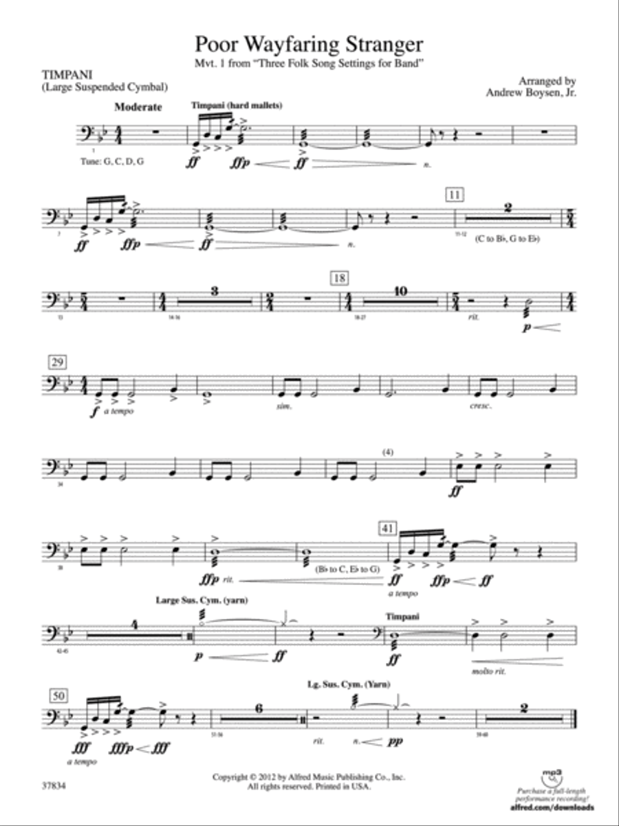 Poor Wayfaring Stranger: Timpani Concert Band scores gallery preview page 1