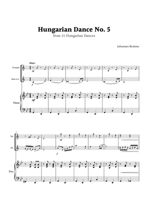 Hungarian Dance No. 5 by Brahms for Trumpet and F Horn Duet with Piano