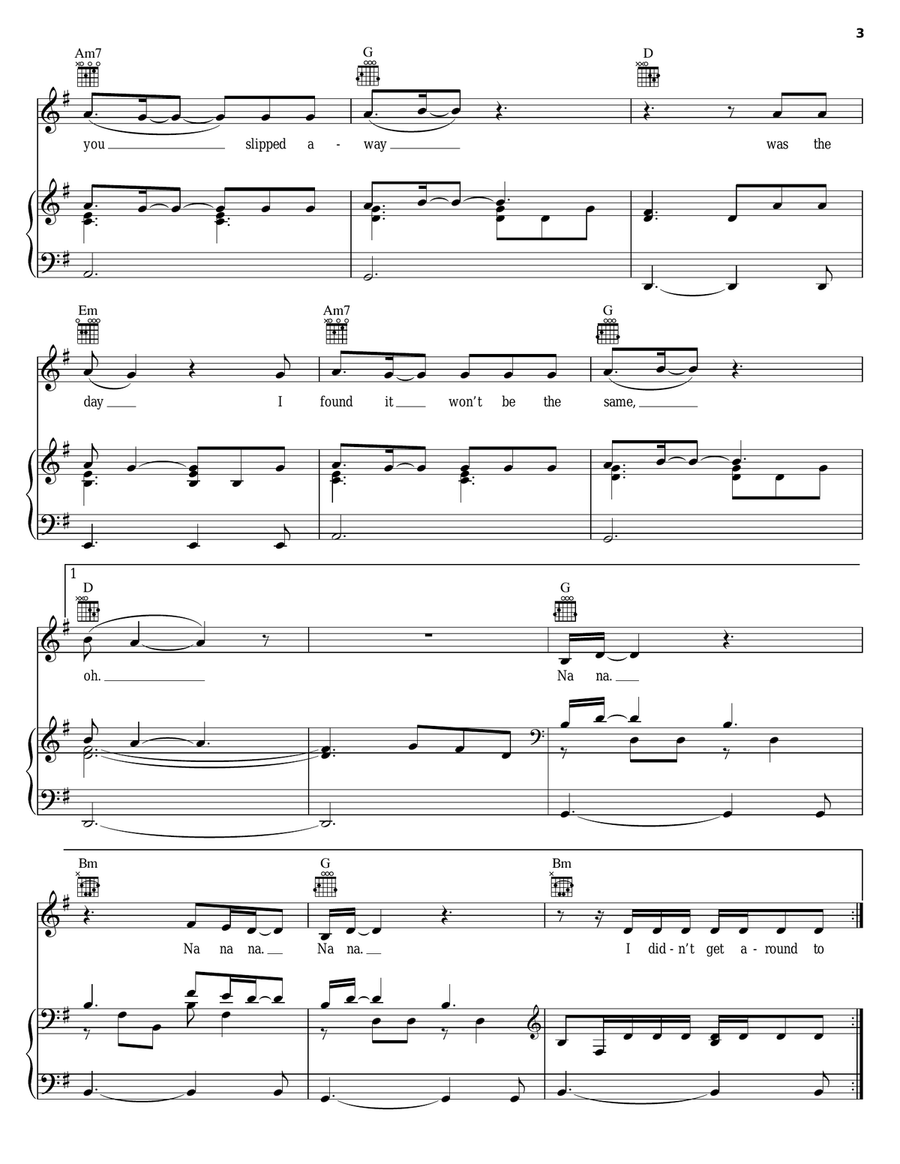 Slipped Away Piano, Vocal, Guitar scores gallery preview page 3